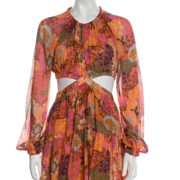 NWOT A.L.C. Izzy Fit & Flare Floral Cut Out Silk Boho Mini Dress XS $695 - Picture 9 of 14